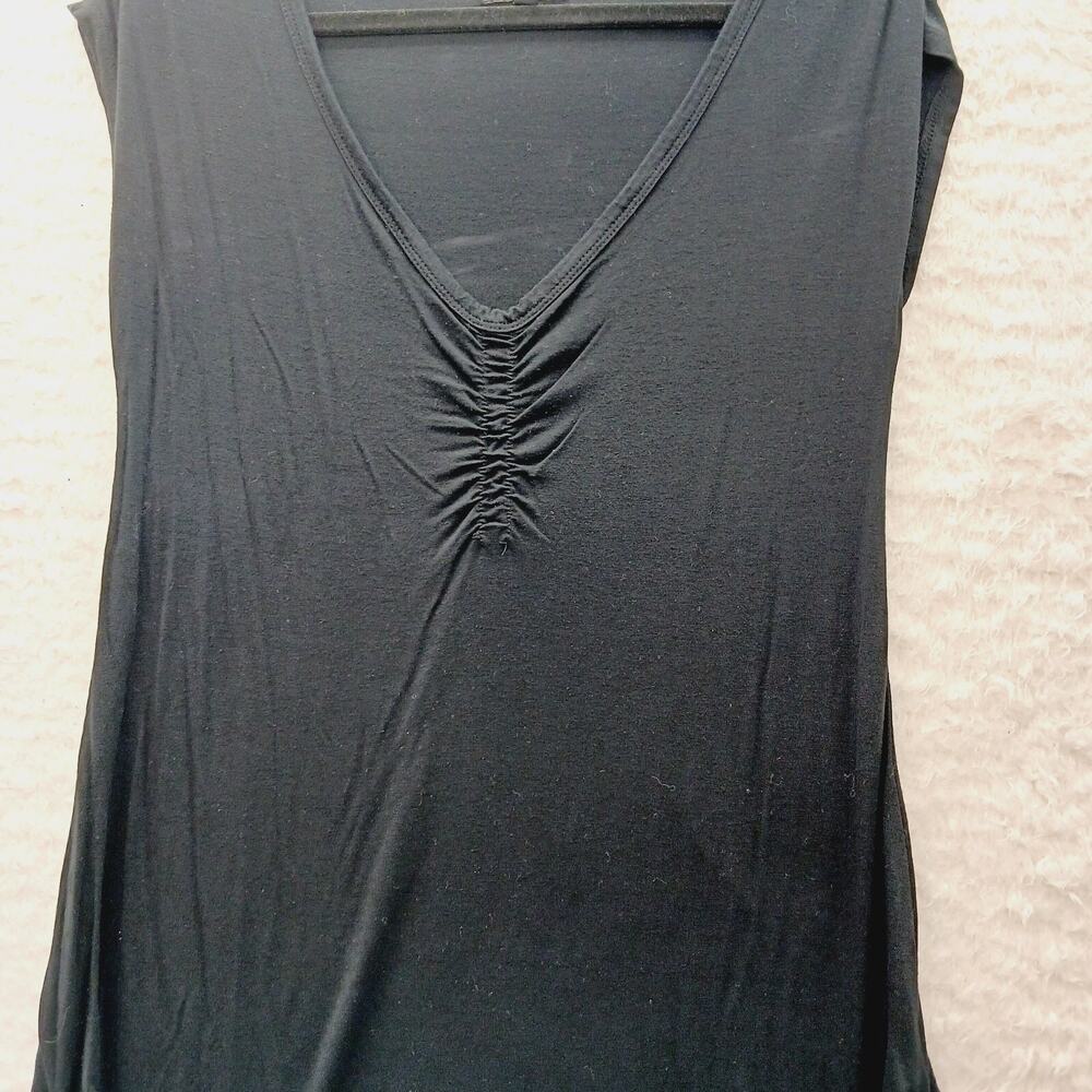 Tank Top Black Goth Minimalist Y2K Fitness Core Ruched Grunge Dark Chic Size M